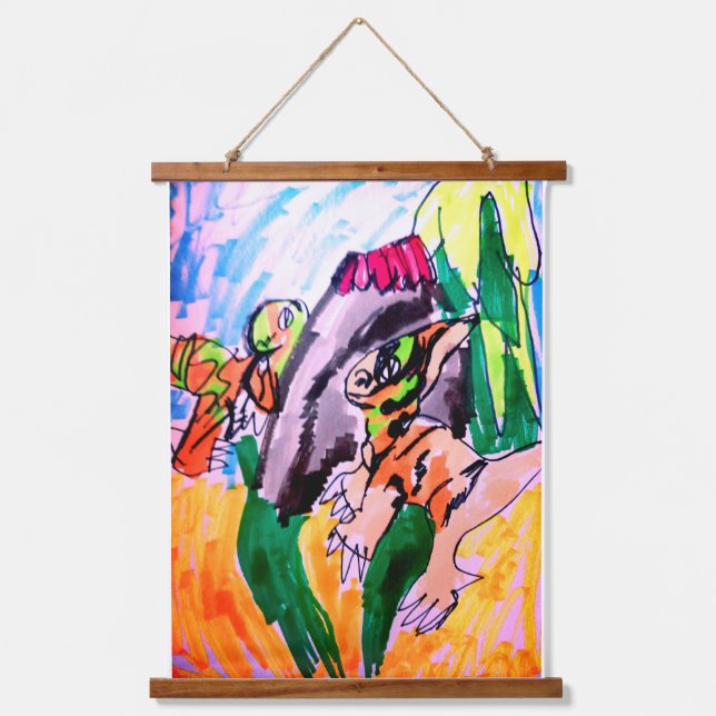 Dinosaur-Felsen  Wandteppich Mit Holzrahmen (Vorderseite)