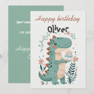 Dinosaur Fifth Birthday Grußkarte Einladung