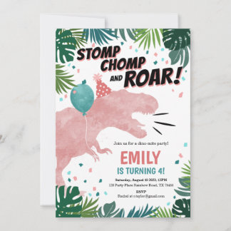 Dinosaur Fille Anniversaire Invitation