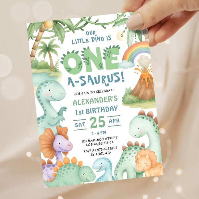 Dinosaur First Birthday Cute Dino Invitation  (Créateur téléchargé)