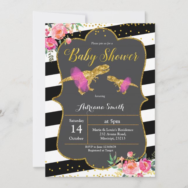 Dinosaur Floral Baby Dusche Einladung (Vorderseite)