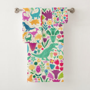 Dinosaur Floral Folk Silhouetten Schöne Girls Badhandtuch Set