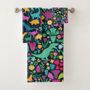 Dinosaur Floral Folk Silhouetten Schöne Girls Badhandtuch Set