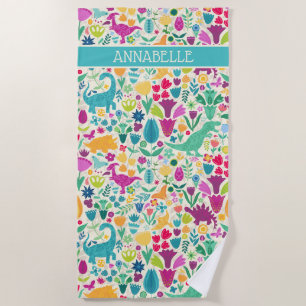Dinosaur Floral Folk Silhouetten Schöne Girls Strandtuch