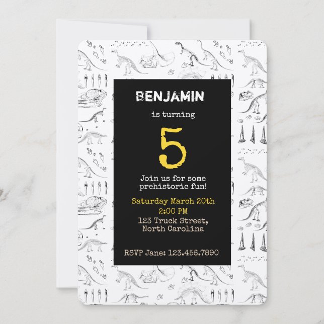 Dinosaur Fossils Muster Kindergeburtstag Einladung (Vorderseite)