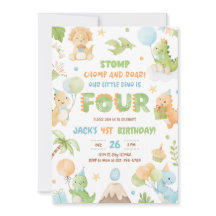 Dinosaur Four Boy 4. Geburtstags-Party Einladung