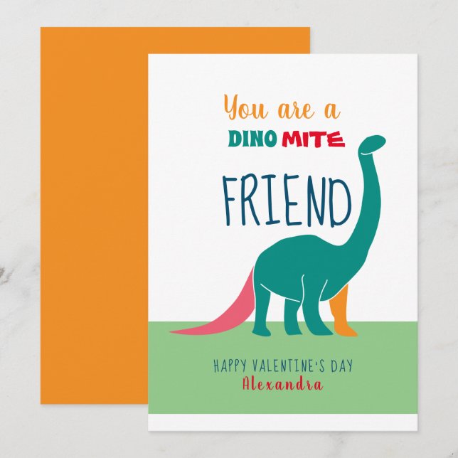 Dinosaur Friend Valentinstag Feiertagskarte (Vorne/Hinten)