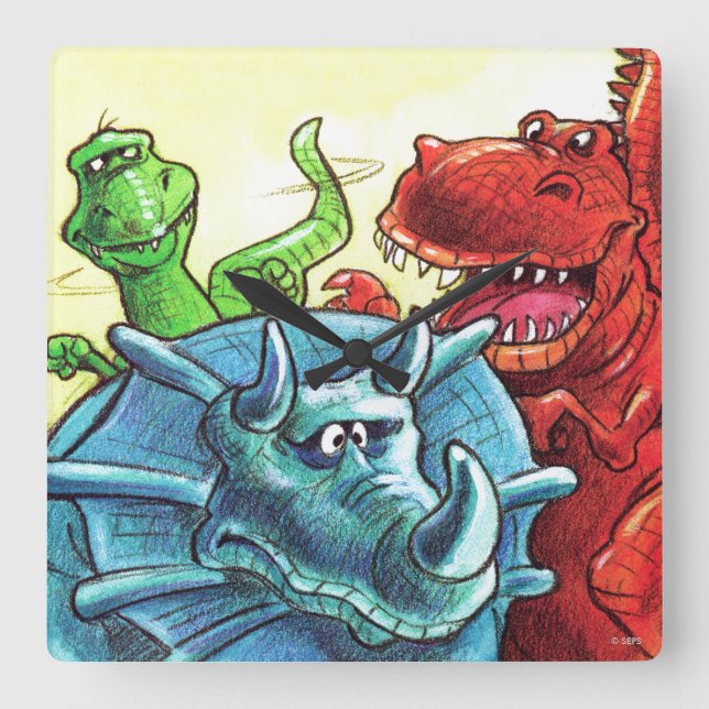 Dinosaur Friends Quadratische Wanduhr (Vorderseite)