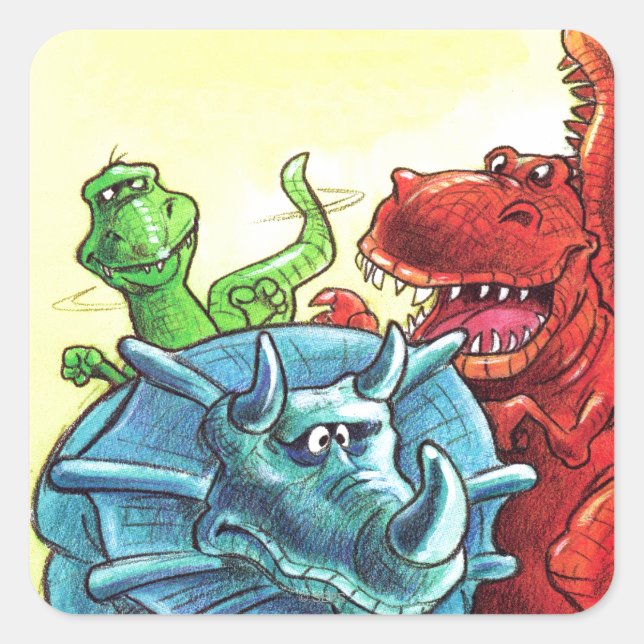 Dinosaur Friends Quadratischer Aufkleber (Vorderseite)