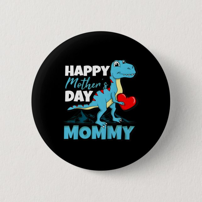 Dinosaur Frohen Muttertag Mama T-Rex Herz Button (Vorderseite)