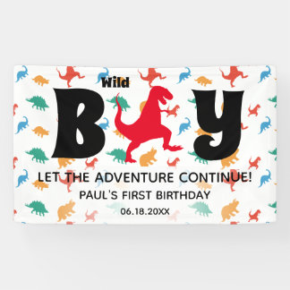 Dinosaur Fun First Boy Birthday Banner