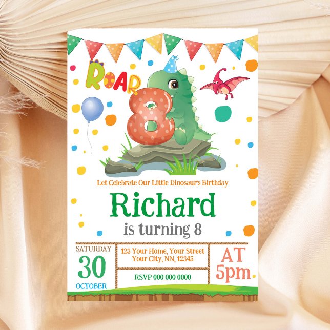 Dinosaur garçon 8e anniversaire Invitation (Créateur téléchargé)