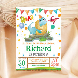 Dinosaur garçon 9e anniversaire Invitation