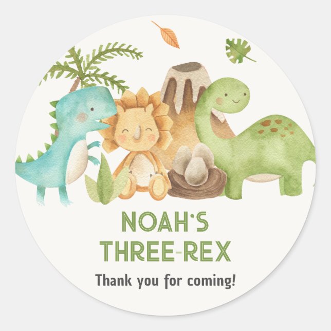 Dinosaur Garçon Anniversaire Favoriser Stickers Tr (Devant)