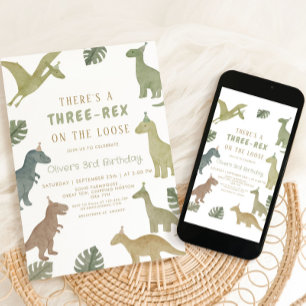 Dinosaur Geburtstag Drei Rex Junge Einladung