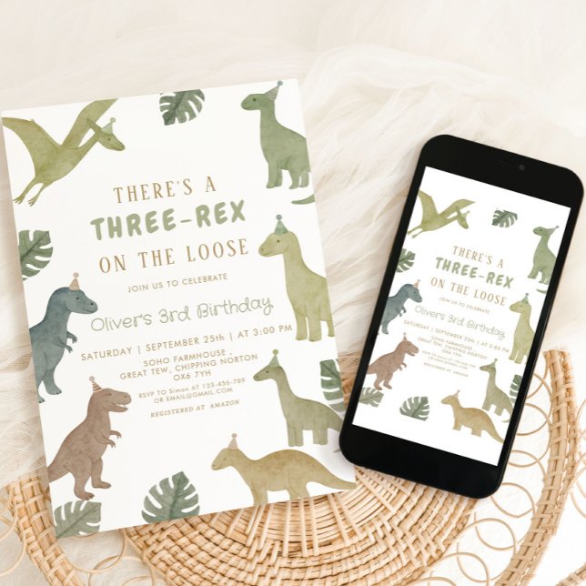 Dinosaur Geburtstag  Drei Rex Junge Einladung (Von Creator hochgeladen)