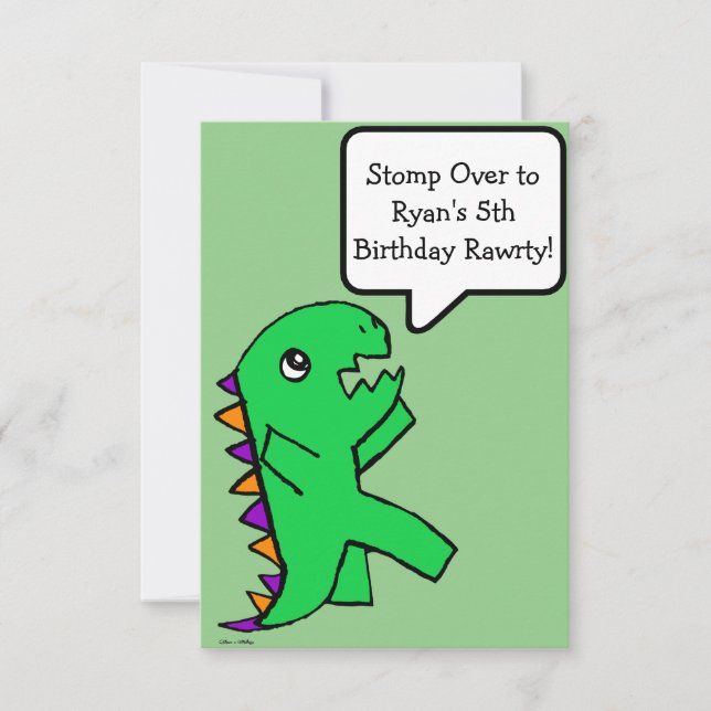 Dinosaur Geburtstag Einladung Grüne Flachkarte (Vorderseite)