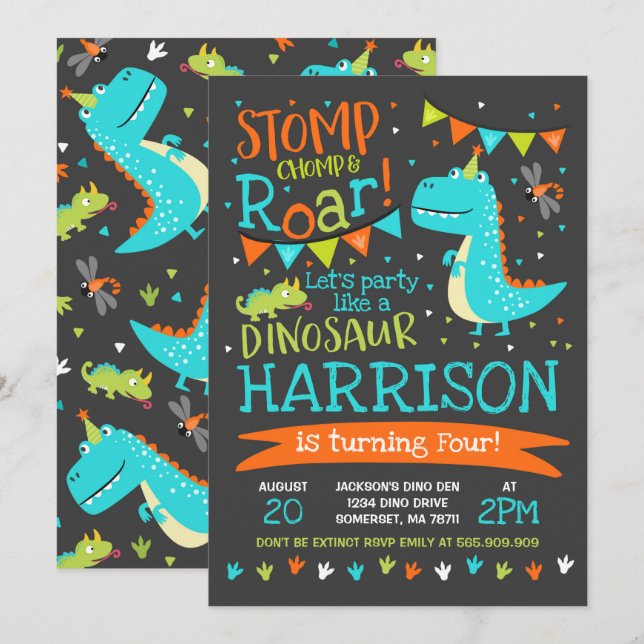 Dinosaur Geburtstagseinladung Dinosaur Roar Party Einladung (Vorne/Hinten)