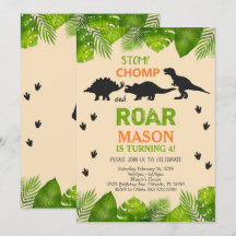 Dinosaur Geburtstagsfeier Einladung mit Blätter