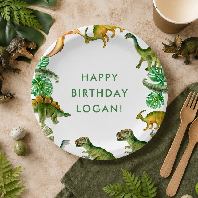 Dinosaur Geburtstagsfeier Foto Pappteller (Dinosaur Birthday Party Photo Paper Plates)