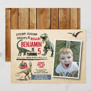 Dinosaur Geburtstagsgeburt Einladung rustikal Foto