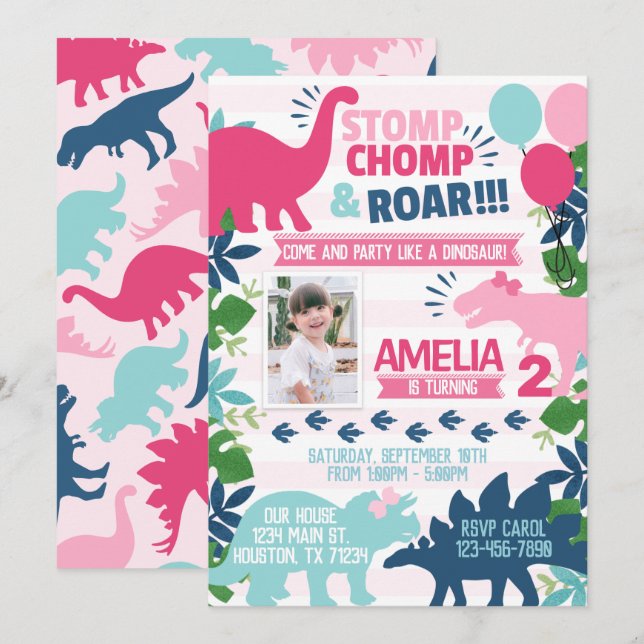 Dinosaur Geburtstagsparty Einladung (Vorne/Hinten)