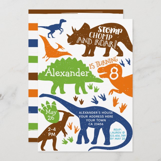 Dinosaur Geburtstagsparty Einladung (Vorne/Hinten)