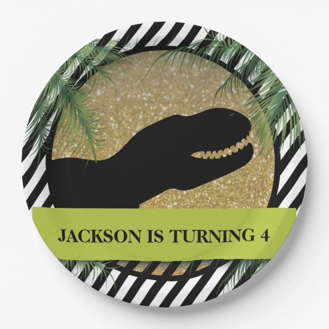 Dinosaur Geburtstagsparty gestreift Pappteller (Vorderseite)