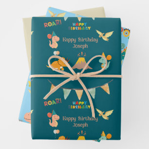 Dinosaur-Geburtstagsthema – Benutzerdefinierter Na Geschenkpapier Set
