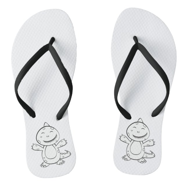 Dinosaur - Gestempeltes Kunsttier in Schwarz und W Flip Flops (Fußbett)