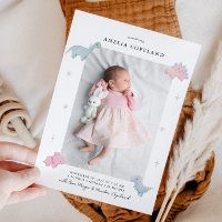 Dinosaur Girl Baby Foto Geburtsankündigung