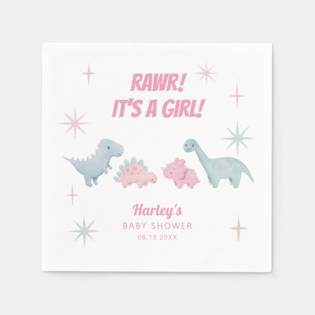 Dinosaur Girl Baby Shower RAWR Serviette (Vorderseite)