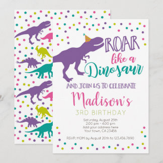 Dinosaur Girl Birthday Einladung