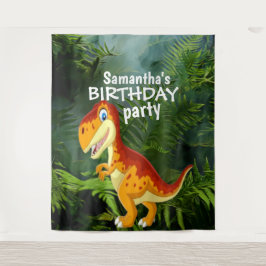 Dinosaur Girl BIRTHDAY Hintergrund Wandteppich