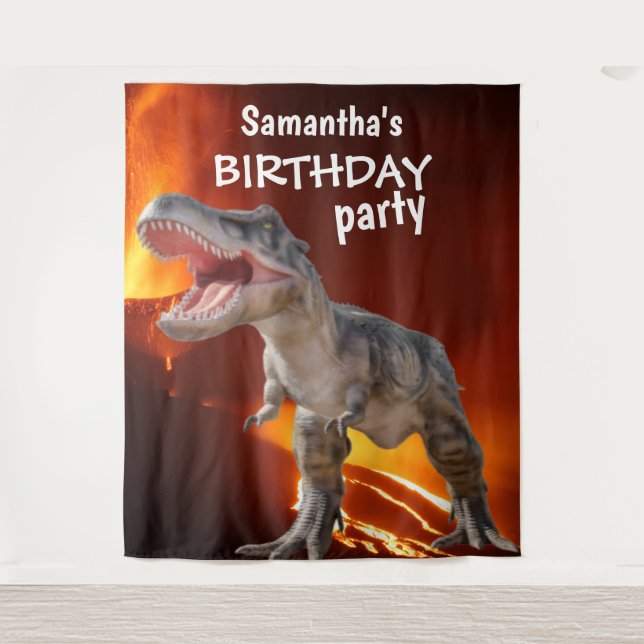 Dinosaur Girl BIRTHDAY House Hintergrund Wandteppich (Vorderseite)