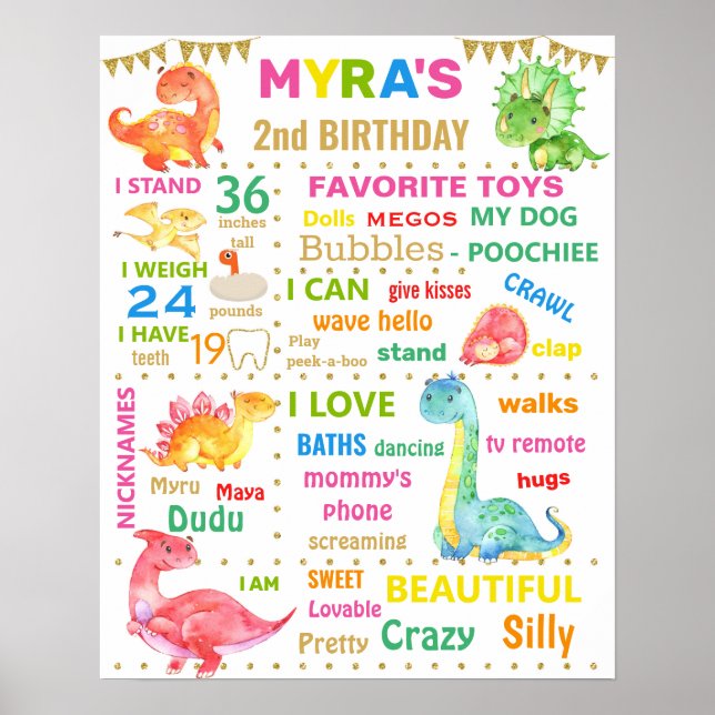 Dinosaur Girl Dino Birthday Meilenstein Poster (Vorne)