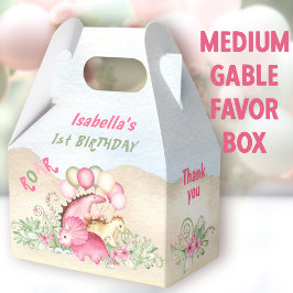 Dinosaur Girl Pastel Pink Green Birthday Medium Geschenkschachtel