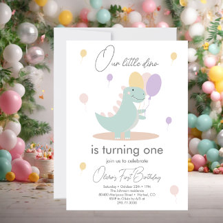 Dinosaur Girl Pink Blue Lilac Birthday Party Einladung