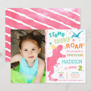 Dinosaur Girl T-rex Invitation d'anniversaire
