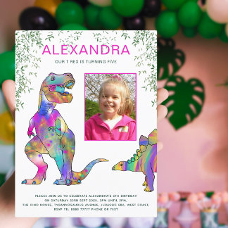 Dinosaur Girls 5. Geburtstagsparty Budget Einladungspostkarte