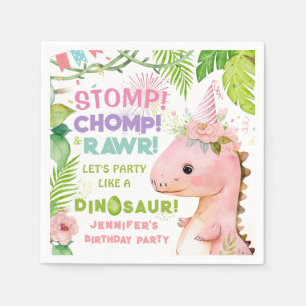 Dinosaur Girls Pink Geburtstagsparty Paper Napkin Serviette