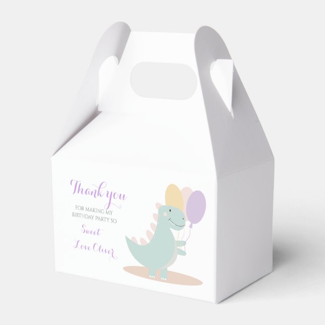 Dinosaur Girly Pink Blue Lilac Birthday Party Geschenkschachtel (Vorderseite)