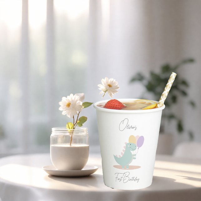 Dinosaur Girly Pink Blue Lilac Birthday Party Pappbecher (Von Creator hochgeladen)