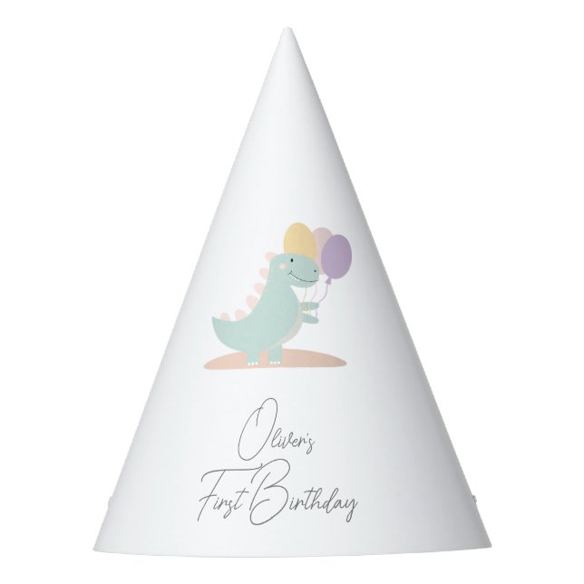 Dinosaur Girly Pink Blue Lilac Birthday Party Partyhütchen (Vorderseite)