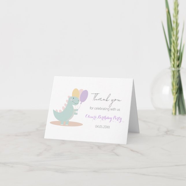 Dinosaur Girly Pink Blue Lilac Birthday Vielen Dan Dankeskarte (Vorderseite)