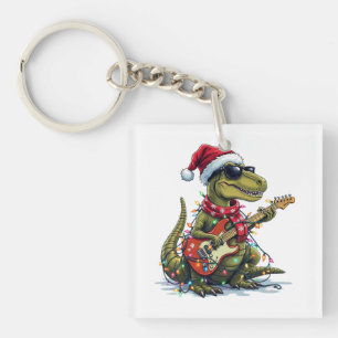Dinosaur-Gitarrenspieler Weihnachten Schlüsselanhänger