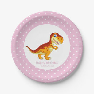 Dinosaur Gold T Rex Party Weiße Punkte Pappteller
