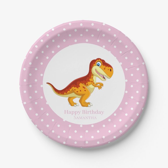 Dinosaur Gold T Rex Party Weiße Punkte Pappteller (Vorderseite)