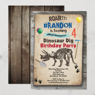 Dinosaur graben Geburtstagseinladung rustikal Einladung