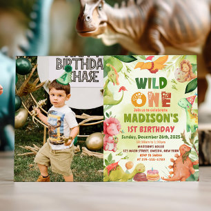 Dinosaur Greenery Wild Ein 1. Geburtstag Foto Einladung